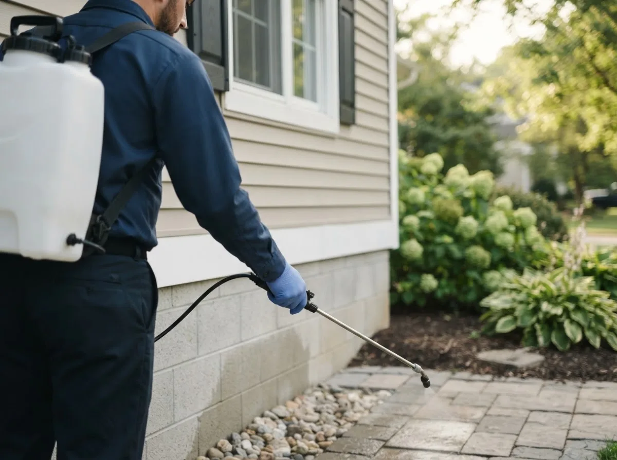 Pest control technician inspecting a home in Roxbury, MA